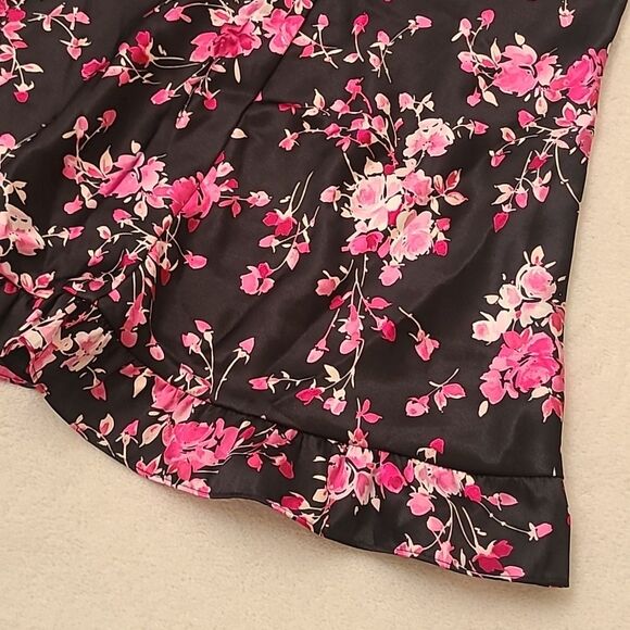 Apt. 9 Pink Black Floral Chemise Lace Trim Slip Dress Small Y2K Summer Mini - Picture 6 of 6